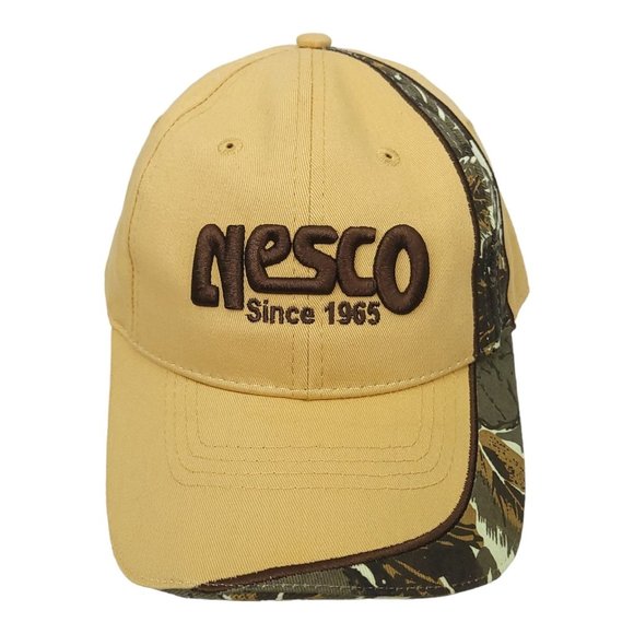 NESCO Logo Camo Stripe Khaki Strapback Trucker Baseball Hat Atlanta Cap - Picture 1 of 12